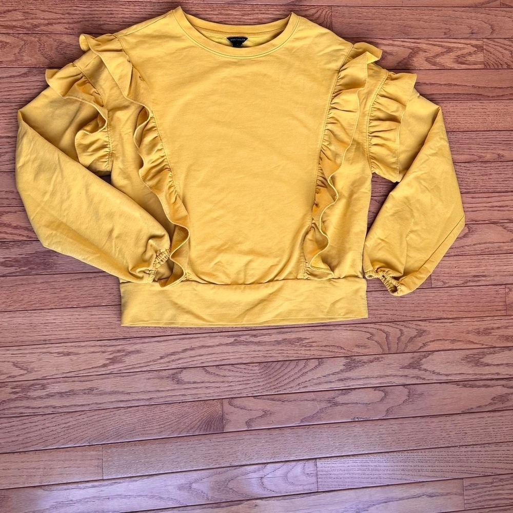 Yellow Ann Taylor ruffle long sleeve top Size S